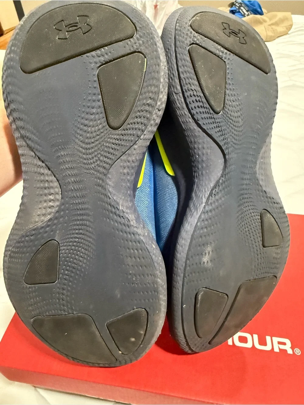 Under Armour Nova Men’s Blue Athletic Running Shoes with Neon Yellow Accents